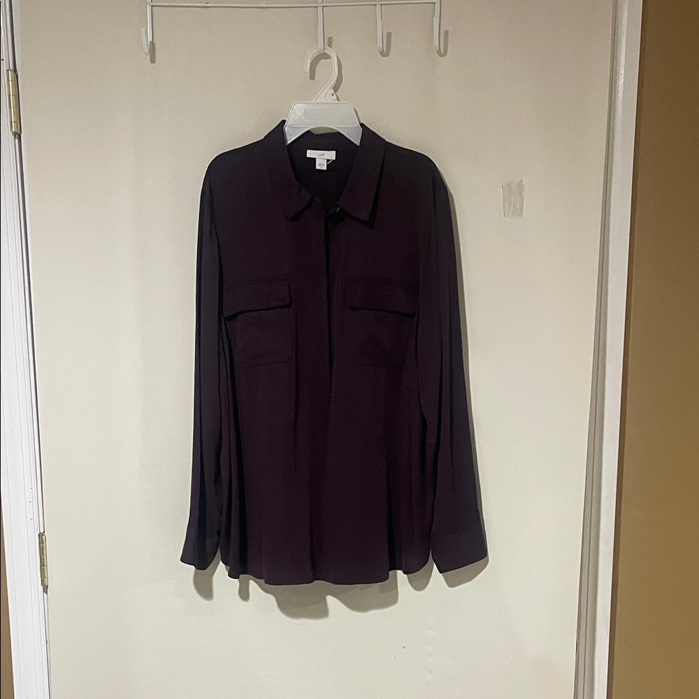 NWOT J. Jill Purple Button Up Long Sleeve Blouse Size Medium